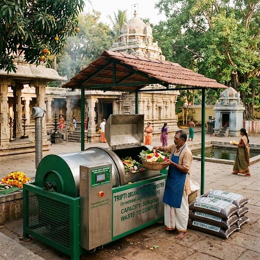 Composting waste at temples